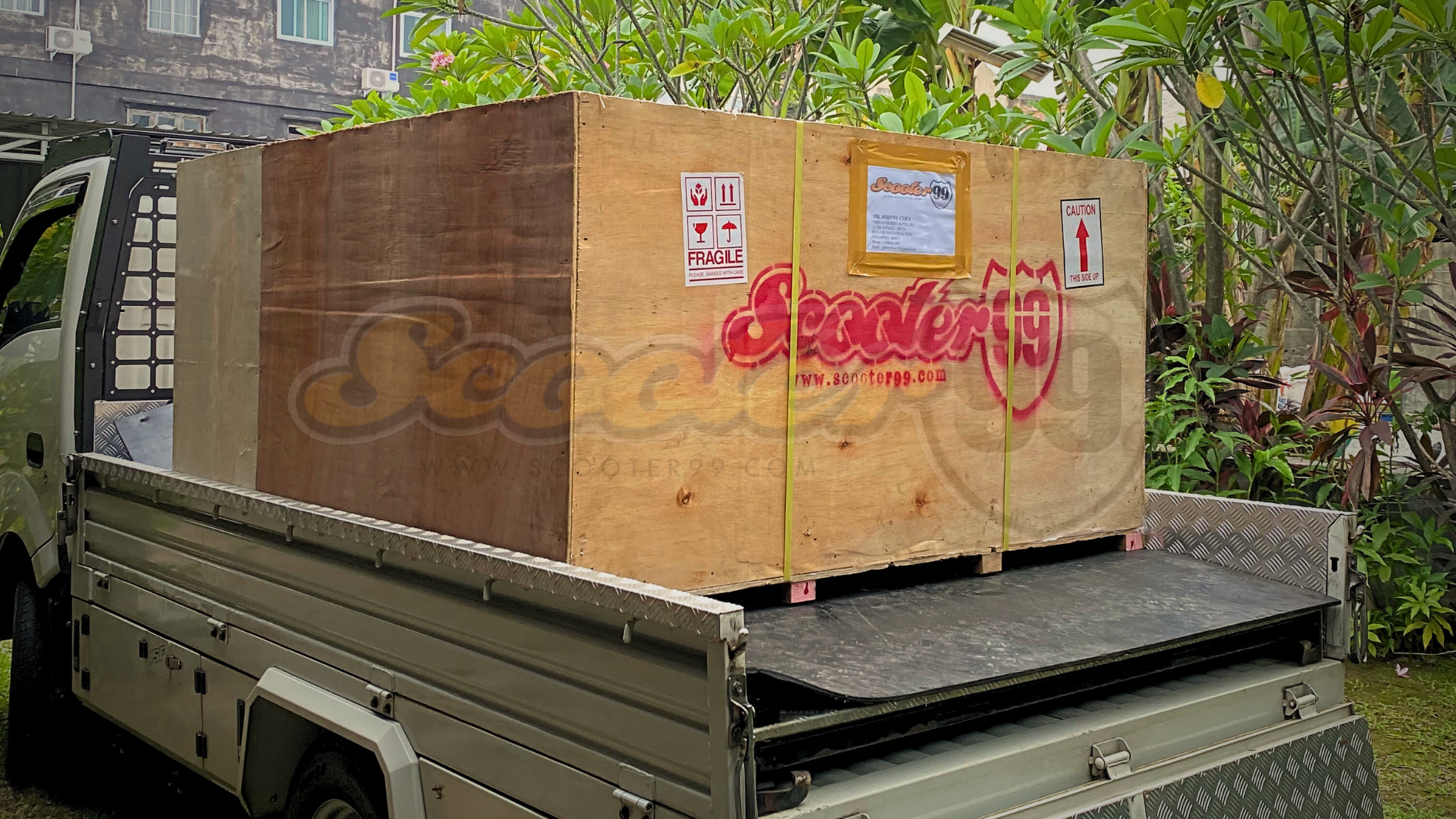 Global routes map showing Scooter99 shipments from Jakarta to USA, Canada, Italy, Singapore, and more