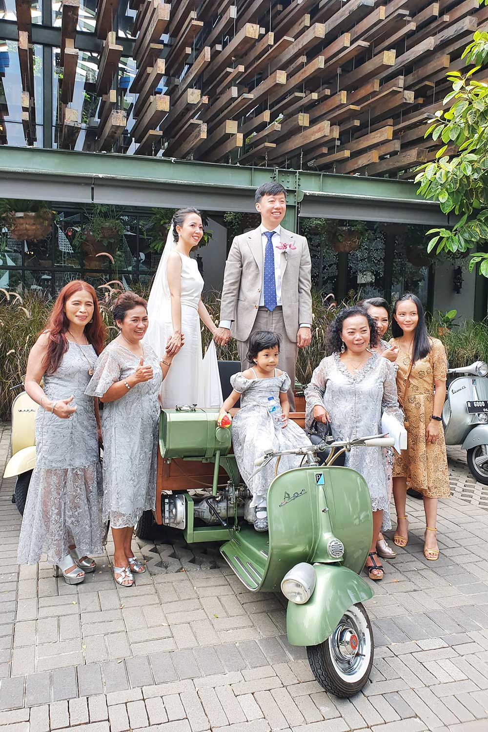 Miss Grand Indonesia with Scooter99 Vespa sidecar at venue – rent Vespa Jakarta (sewa vespa jakarta)